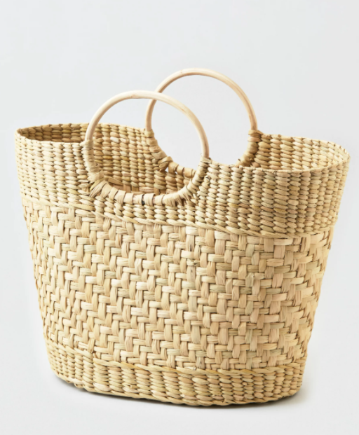 CAROL STRAW BAMBOO HANDLE CARRYALL BAG