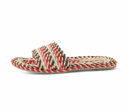 SUNNY- PINK RED MULTI vegan rope slide sandal