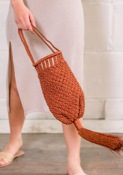 LAUREN SILK WOVEN TASSLE BAG