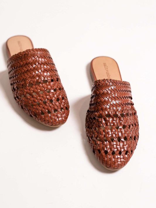 LILY-COGNAC handwoven leather mules