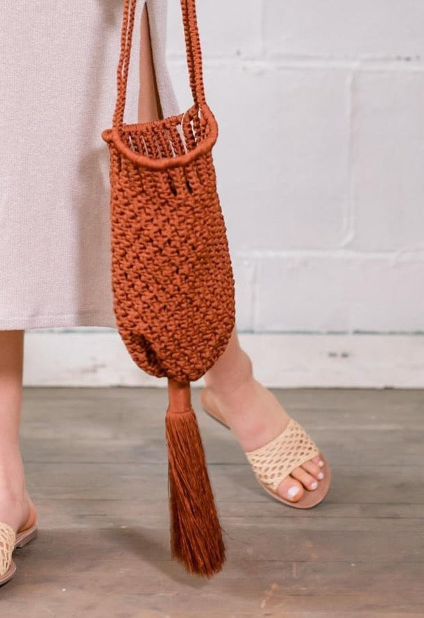 LAUREN SILK WOVEN TASSLE BAG