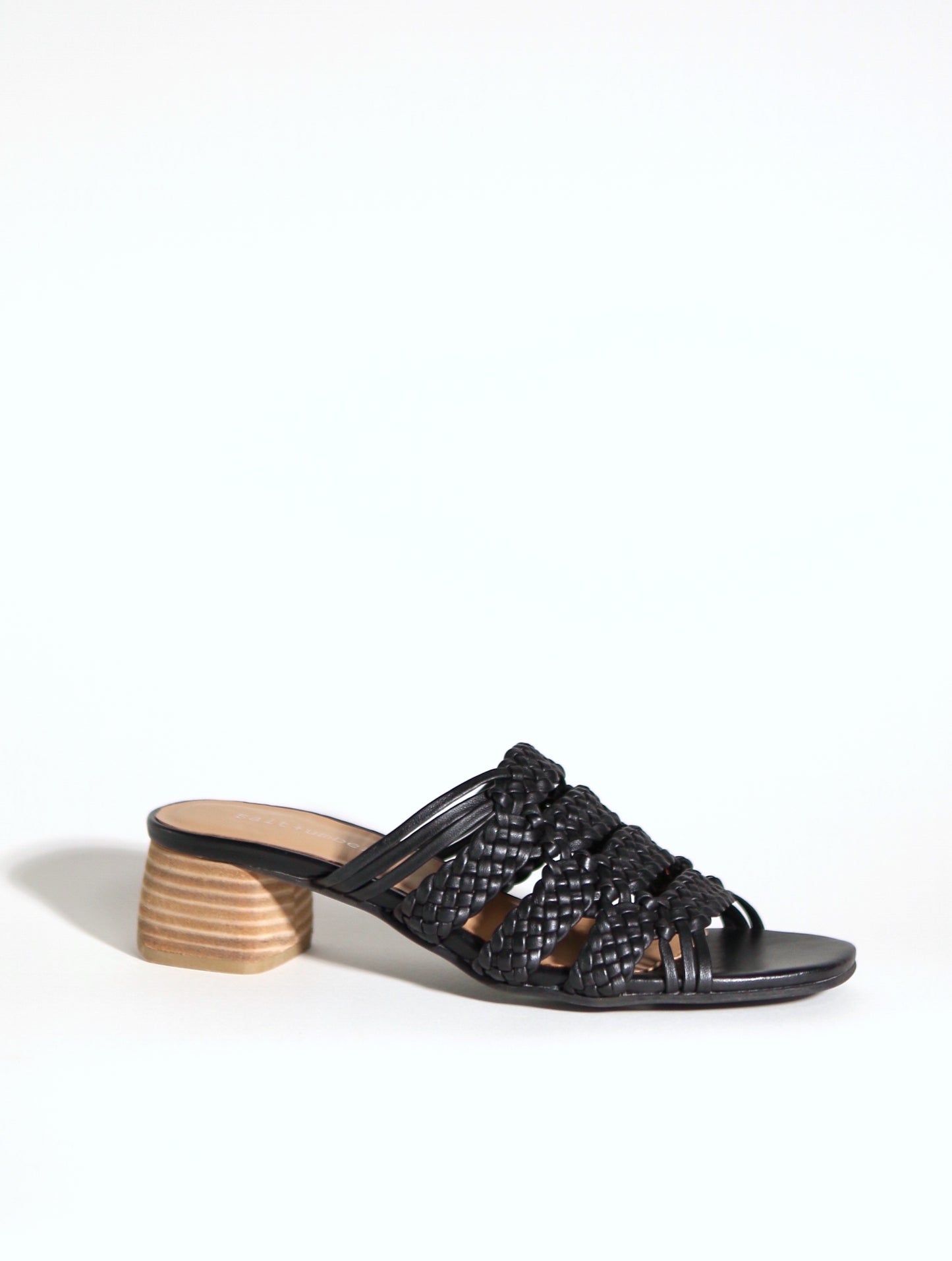 RIVIERA - BLACK leather woven geometric block heel sandals