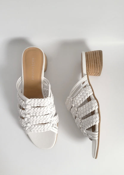 RIVIERA - WHITE leather woven geometric block heel sandals