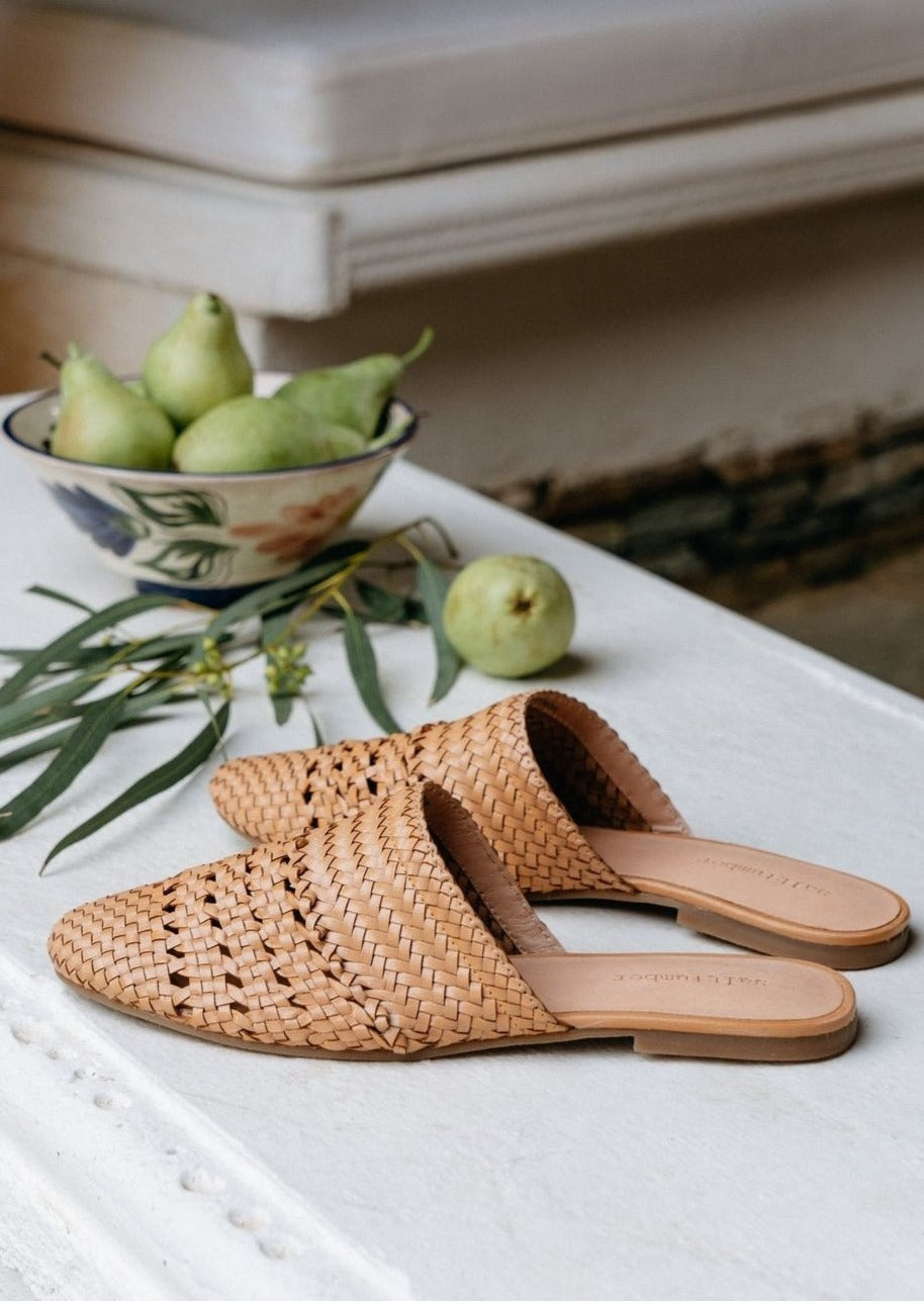LILY-VINTAGE PINK signature woven leather mules