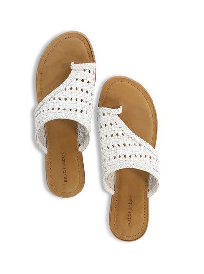 handwoven white leather toe loop sandal made in India- ATHENA by salt+Umbe